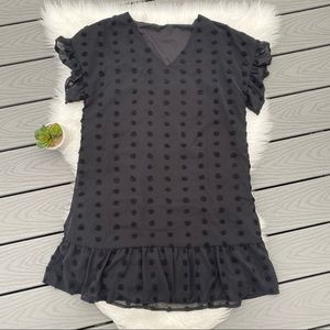 Patterned Ruffle Black Dress